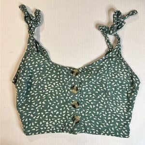 Rip Curl Sleeveless Womens Crop Top Green White Ruched Back Button Front Size Sm